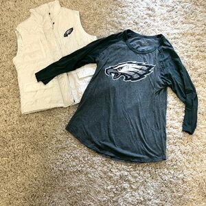 Philadelphia Eagles puffer vest and Jalen Hurts shirt - women’s medium
